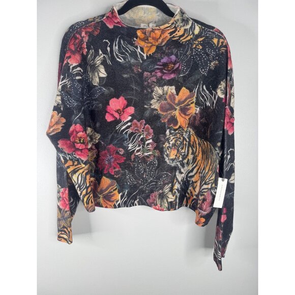 Anthropologie Pilcro Alani Cashmere Mock Neck Floral Tiger Sweater Size S NWT - Picture 5 of 9